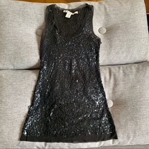XS Max Studio black sequin sheer stretchy tunic
